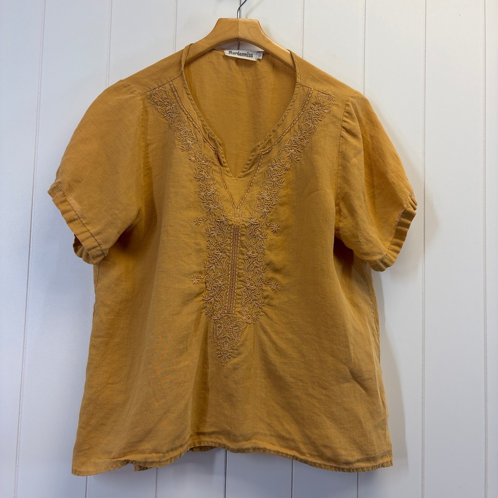 Mordenmiss Lagenlook Embroidered Linen Top Women Large Summer Scandi Boho Chic